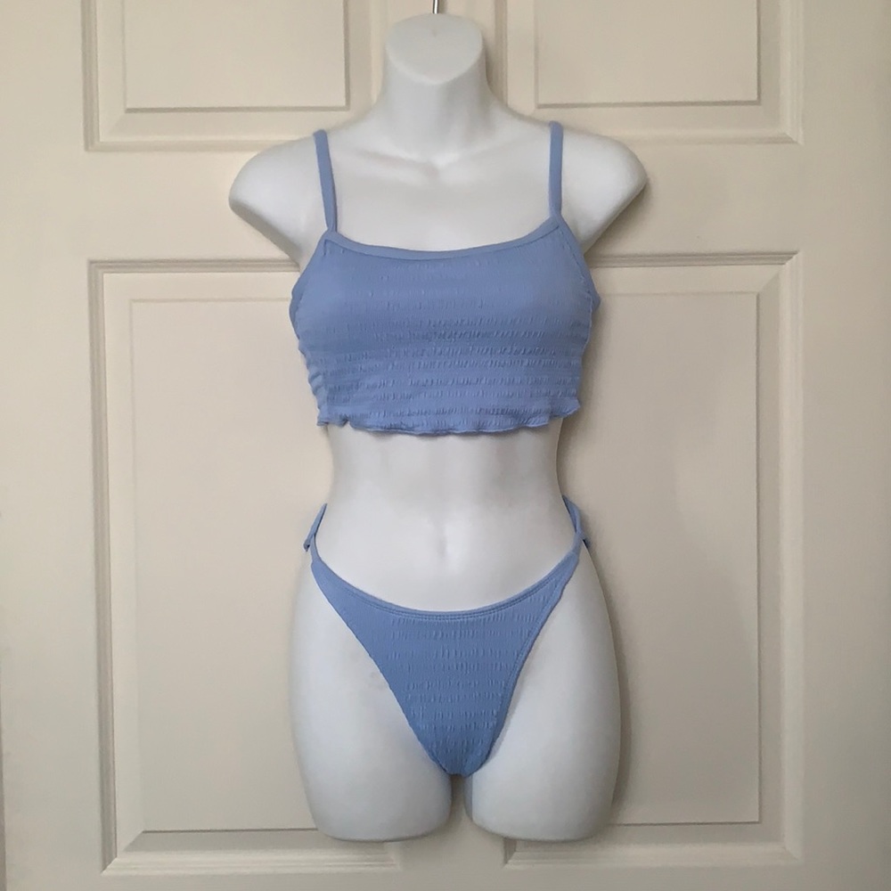 Xhiliration Powder Blue Textured Bikini Set